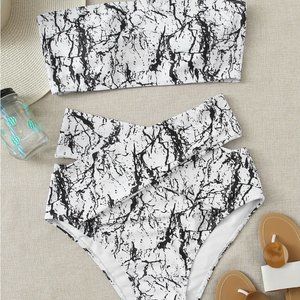 SHEIN Plus Marble Print Bandeau Bikini Swimsuit 3XL 18 NWT NEW
